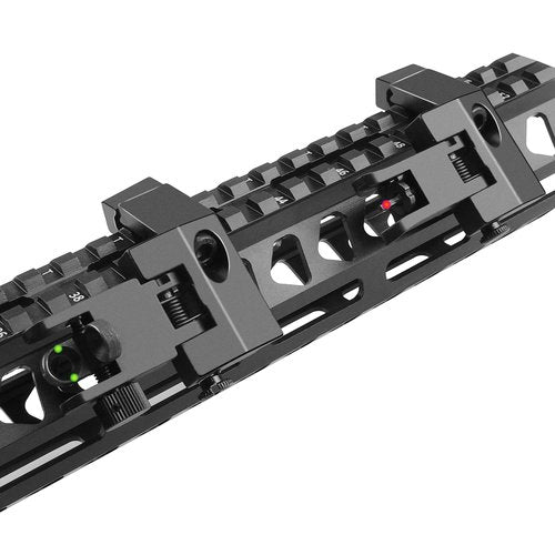 Fiber Optics Iron Sights, Low Profile 45 Degree Front and Rear Backup AR Sights, All Metal Construction Two Aperture Sight with Red and Green Dots for Picatinny and Weaver Rail