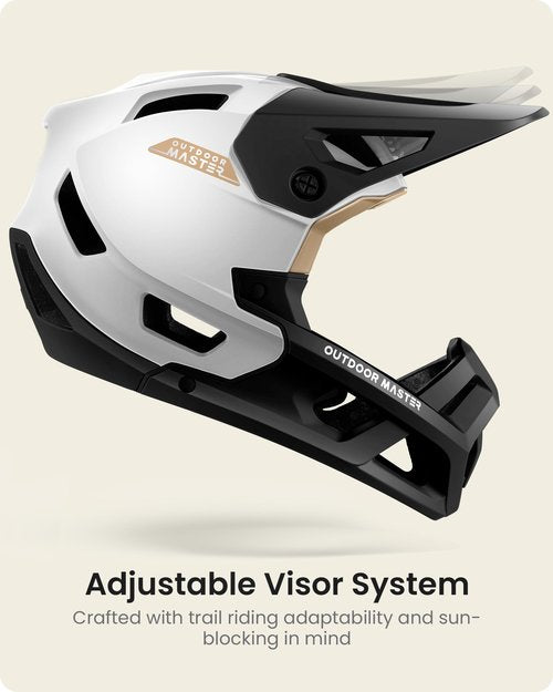 OutdoorMaster Full Face Mountain Bike Helmet for Men & Women-Two Removable Chin Pad Mountain Bike Helmet Grizzly, Ventilation Lightweight Racing Downhill DH BMX MTB Helmet (Pearl White, Large)