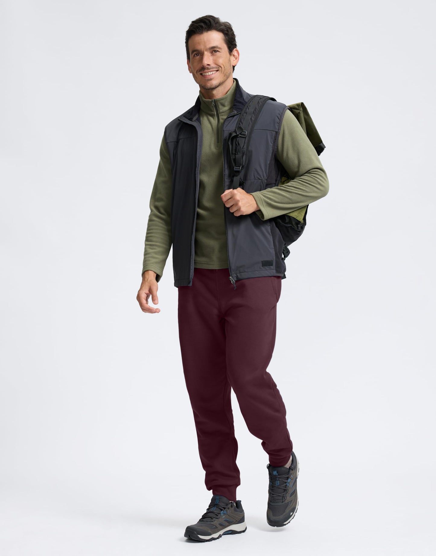 G Gradual Men's Cotton Fleece Lined Joggers with Zipper Pockets Athletic Running Workout Gym Sweatpants Winter Warm Pants Wine