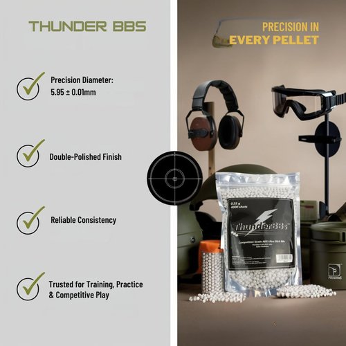 Thunder BBs TBB0.25 Airsoft BBS 0.25G, Competition Grade, White or Off White, 4000 Rounds/Bag