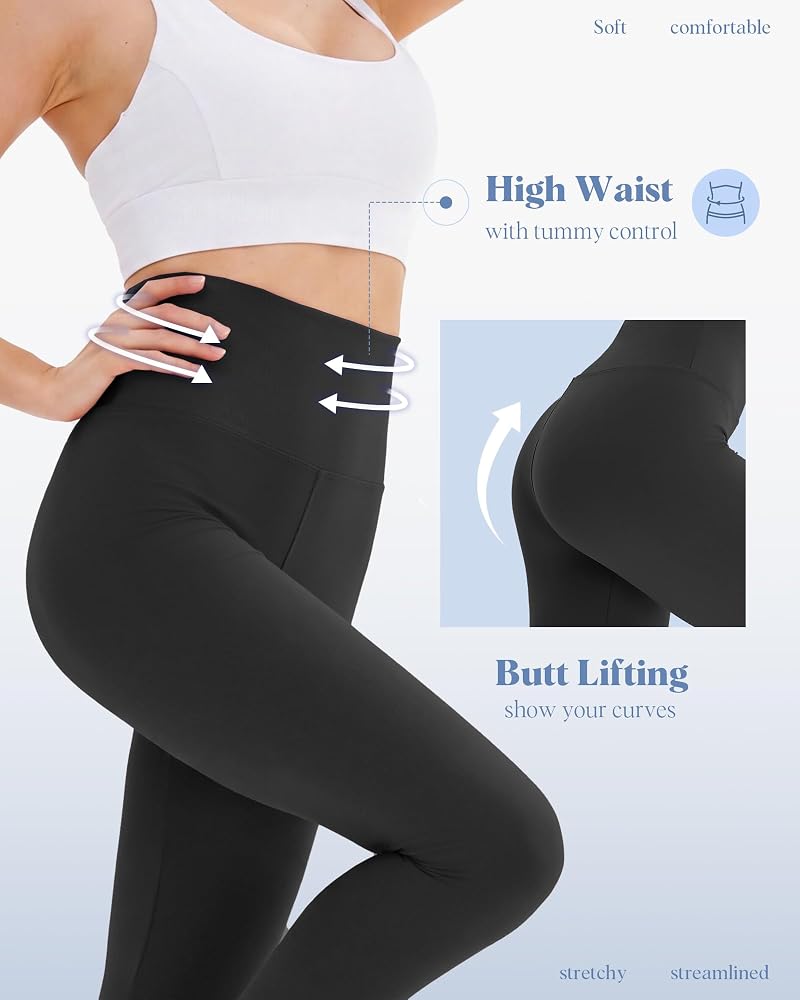NexiEpoch 4 Pack High Waisted Leggings with Pockets- Black Capri Yoga Pants for Women