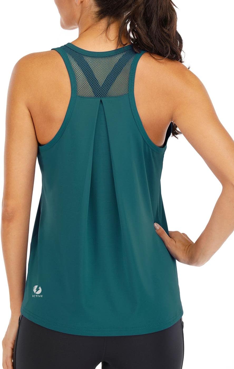 ICTIVE Workout Tops for Women Loose Fit Racerback Mesh Backless Muscle Tank Running Shirts