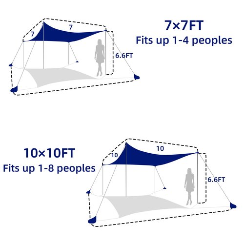 UMARDOO Family Beach Tent Canopy Sun Shade Portable 10×10FT, Large Wind Resistance Beach Sun Shelter Easy Setup with Packable Carry Bag for Outdoor Travel UPF 50+ (Blue)