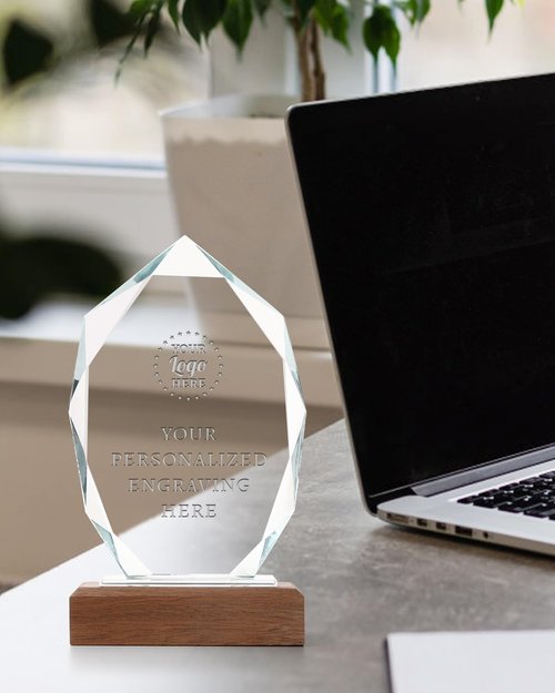 ZALHIN Personalized Crystal Trophy Award with Solid Wood Base - Custom Engraved Plaques for Employee Recognition, Sports Trophies, Thanks Gifts (Treelike)