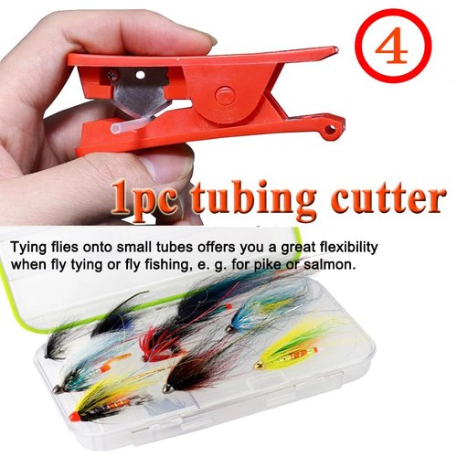 Tube Fly Tying Kit 80PCS Combo Fly Tubing Tools Set Fly Tube Adapter & Cutter with Brass Tube Cone Beads Fly Tying Materials