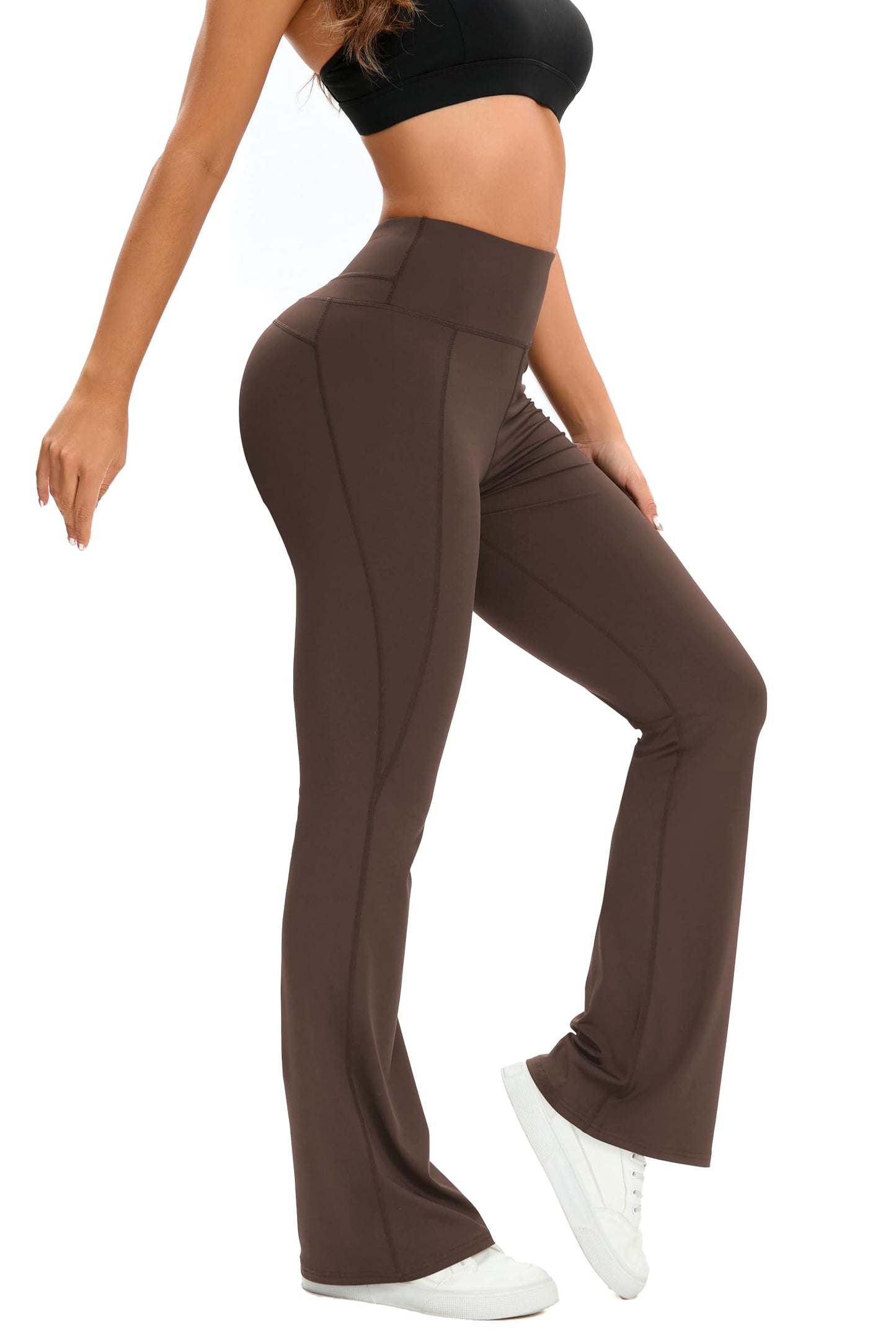LALA BIRDS Flare Leggings for Women,High Waisted Women Yoga Pants with Tummy Control,Casual Bell Bottoms Flared Leggings for Yoga,Workout,Gym (US, Alpha, Small, Regular, Long, Brown)