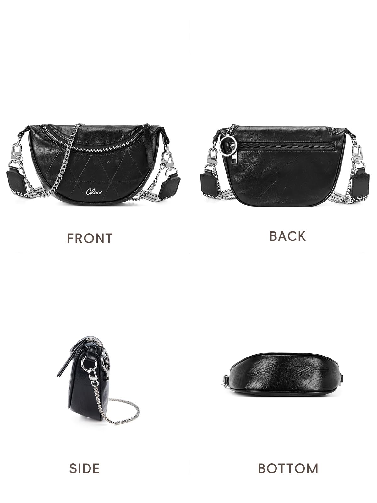 CLUCI Crossbody Bags for Women Fanny Pack Leather Sling Bag for Women Belt Bag for Women Cross Body Bag for Woman Crossbody Bag Travel Black