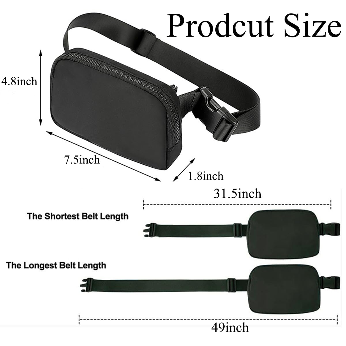 Mini Belt Bag Black Fanny Pack for Women Men Fashionable Small Waist Pack Crossbody Bag for Running,Hiking,Jogging,Cycling (Black fanny bag)