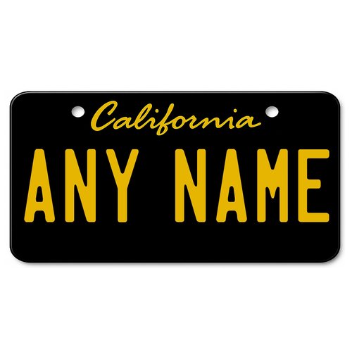 Personalized California Mini State License Plate, Custom Name, Text or Number Plate, Customized Bike Accessories, Kids Toy Car Signs, and Gift, Made in The USA (3x6, Aluminum, Black & Yellow)