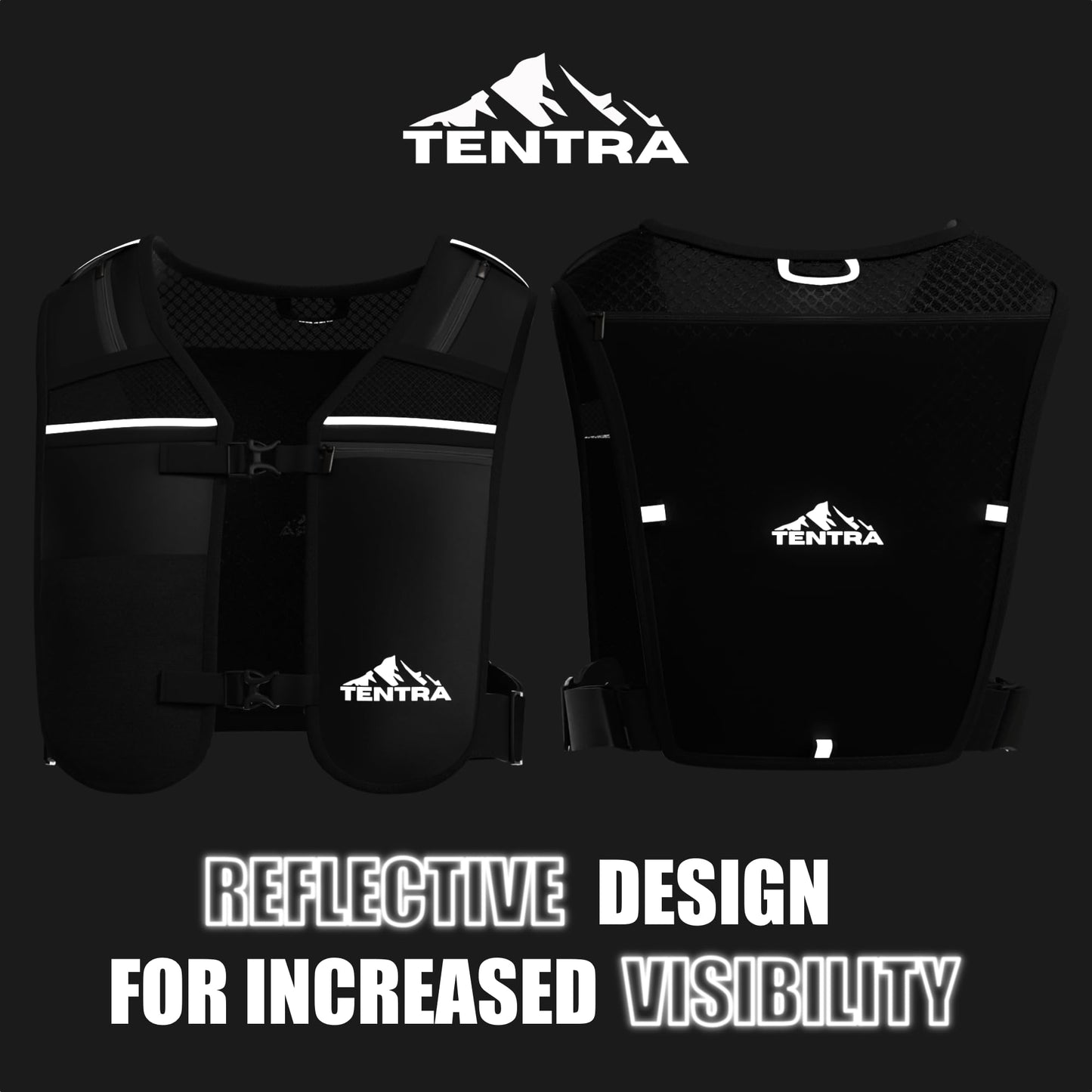 TENTRA Running Vest with 500ml Soft Flask, 8 Pocket Hydration Vest for Women Men – Lightweight Reflective Running Vest with Waterproof Phone Pouch