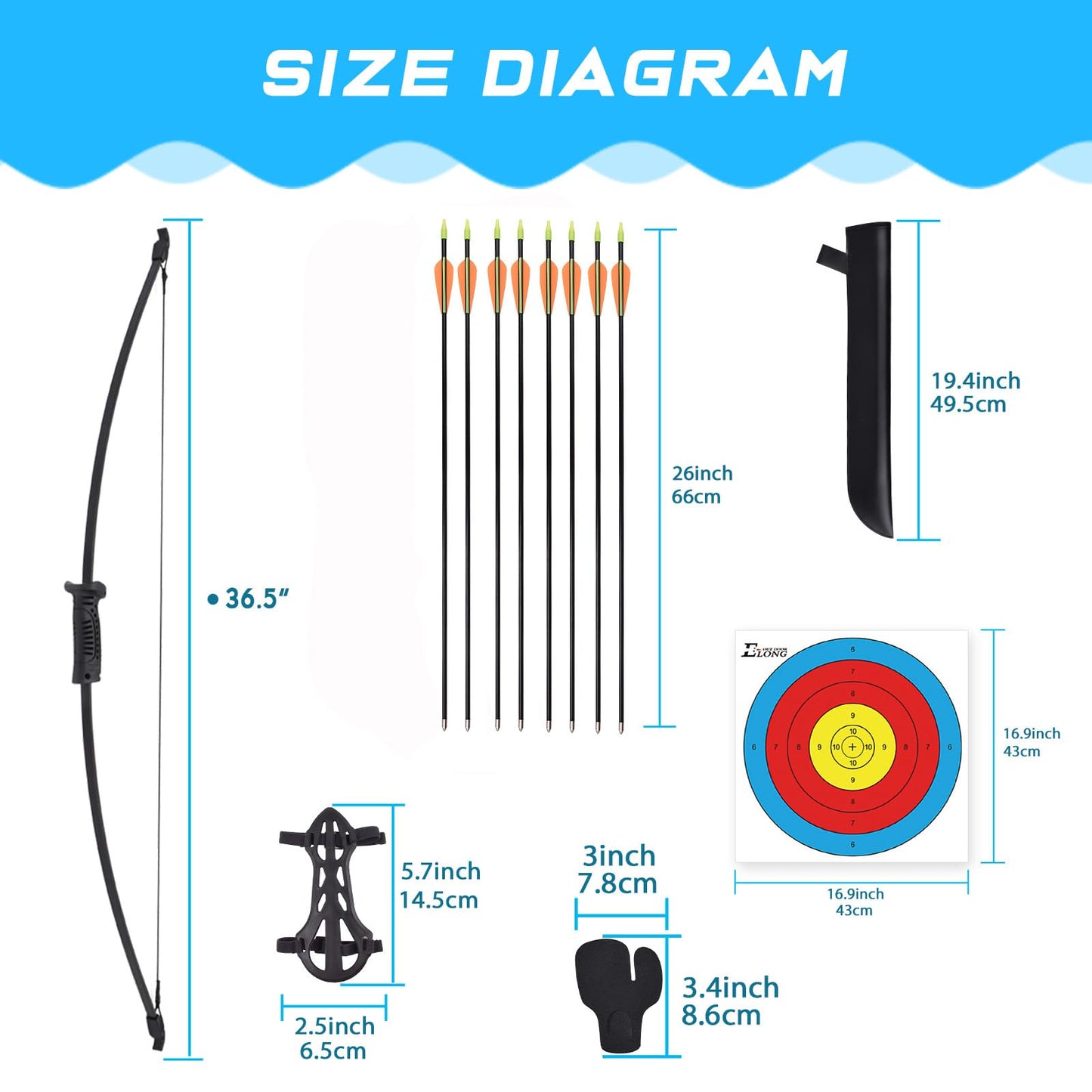ELONG OUTDOOR Recurve Bow and Arrow Set Outdoor Archery Beginner Training Includes 8 Arrows, Armguard, Quiver, Target Face, Finger Tab