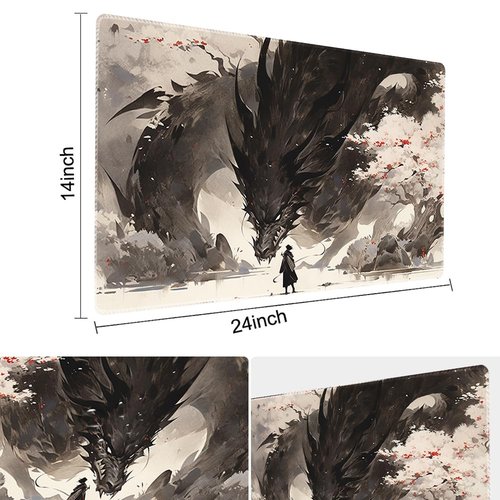 MTG Playmat Size 24x14in Free Storage Bags Non-Slip Backing, Ideal for Card Game Enthusiasts TCG Playmat (Shadow Dragon-No Deck)