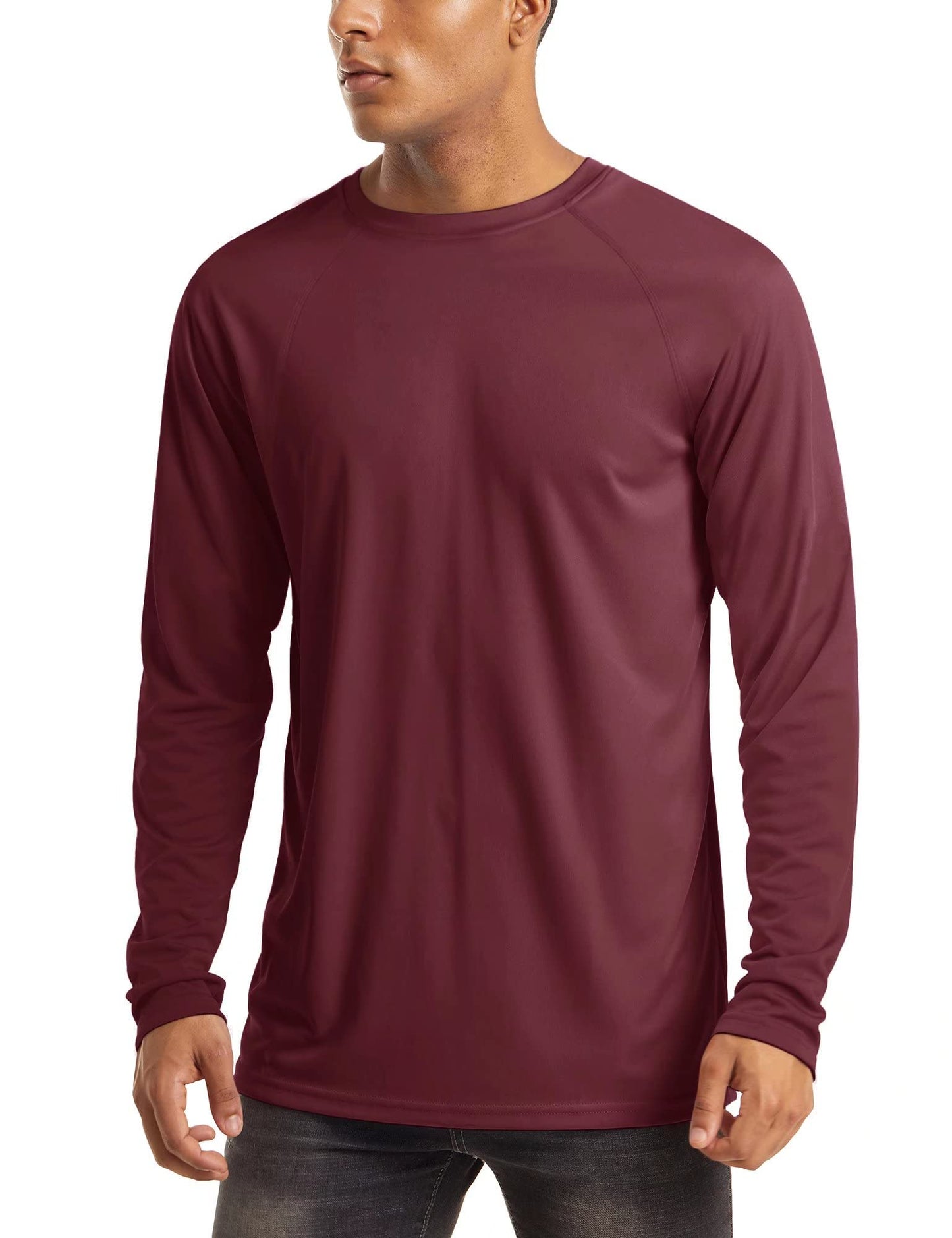 MAGCOMSEN Mens Swim Shirt Long Sleeve Shirts Athletic Hiking Workout Shirts Quick Dry Baselayer Shirt Tee Rash Guard Wine
