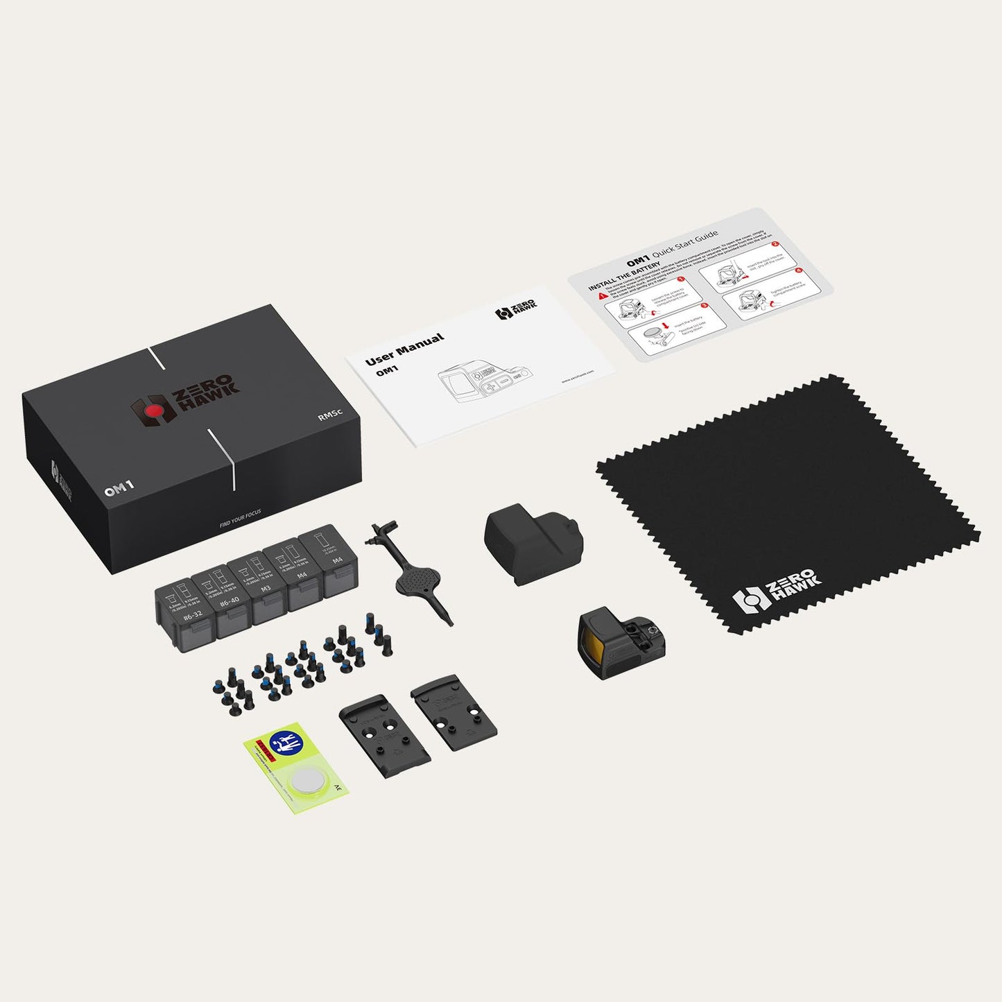 ZEROHAWK OM1 Red Dot Sight, 2 & 32 MOA Multi Reticle System Micro Reflex Sight for Pistol, RMSc/K Footprint with MOS/RMR to RMSc Adapter, Parallax-Free Open Sight