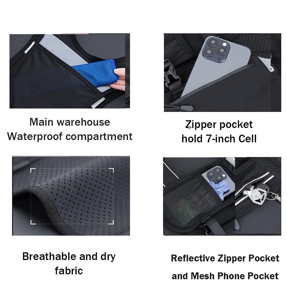 Running Vest for Men Women, Adjustable Hydration Vest with 500ml Soft Water Bottle, Reflective Hydration Pack for Trail Marathon Running, Hiking, Cycling