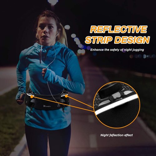 Number-one Running Belt with Water Bottles(2 x 175ML), Hydration Belt Waterproof Waist Pack Bag Fits iPhones Adjustable Sports Waist Pouch for Marathon Running Hiking Cycling, Black