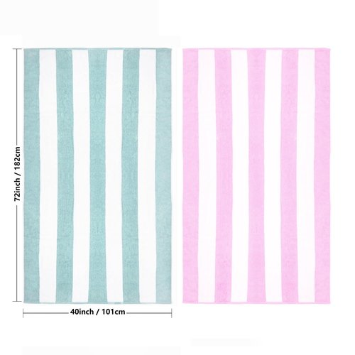 CLOWOOD Plush Oversized Beach Towel - Cotton 40 x 72 Inch Large Thick Pink Striped Cabana Pool Swimming Towel