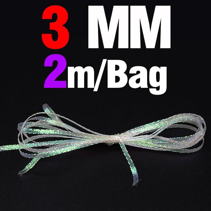 2pcs Ice Pearl Braidback 3/5mm Flat Diamond Braid Lace Sparkle Shrimp Backs Pearlescent Braided Fly Tying Material