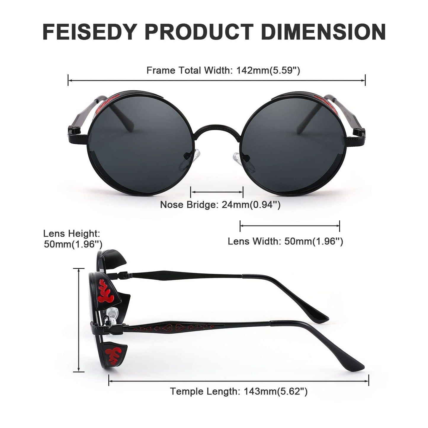 FEISEDY Retro Steampunk Sunglasses for Men Women, Round Metal Frame Gothic Vintage Style B2820
