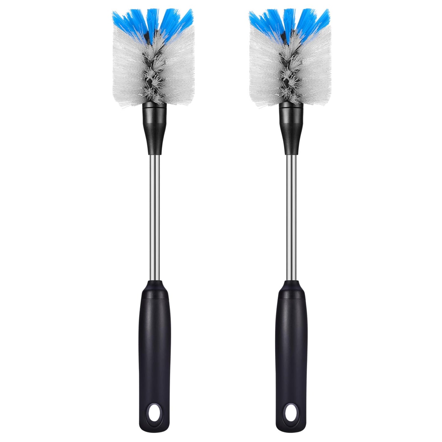 MOSOLAN Stainless Steel Bottle Brush with Replaceable Head, 2 Pack Long Handle Scrubbing Brush for Water Bottles, Glasswares, Mugs, Flasks, Tumblers, Vases, and Kitchen Sink, White, 13 in