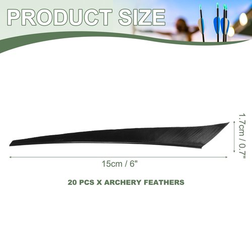 YELARXI Arrow Vanes Turkey Archery Arrows Feathers Fletching, 6 Inch Left Wing Fit for Hunting Target Shooting (20Pcs, Black)