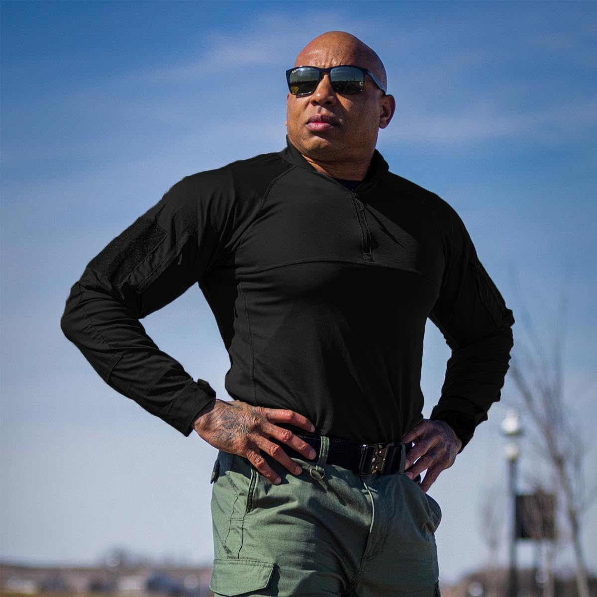 Propper Kinetic Tactical Combat Shirt, Ripstop Fabric Quarter Zip, Long Sleeve Shirt for Military and Law Enforcement, Black, Medium Short