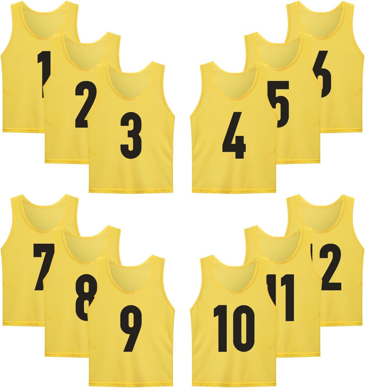 12 Pack(1-12) Numbered Jerseys/Soccer Bibs/Scrimmage Pinnies/Team Training Vest for Adult Youth Kids.