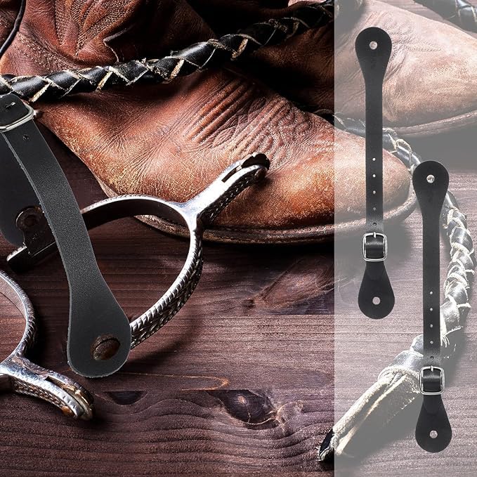 Western Cowboy Spurs with Leather Belt and Rotatable Gear - Stainless Steel Equestrian Horse Spurs for Men Women