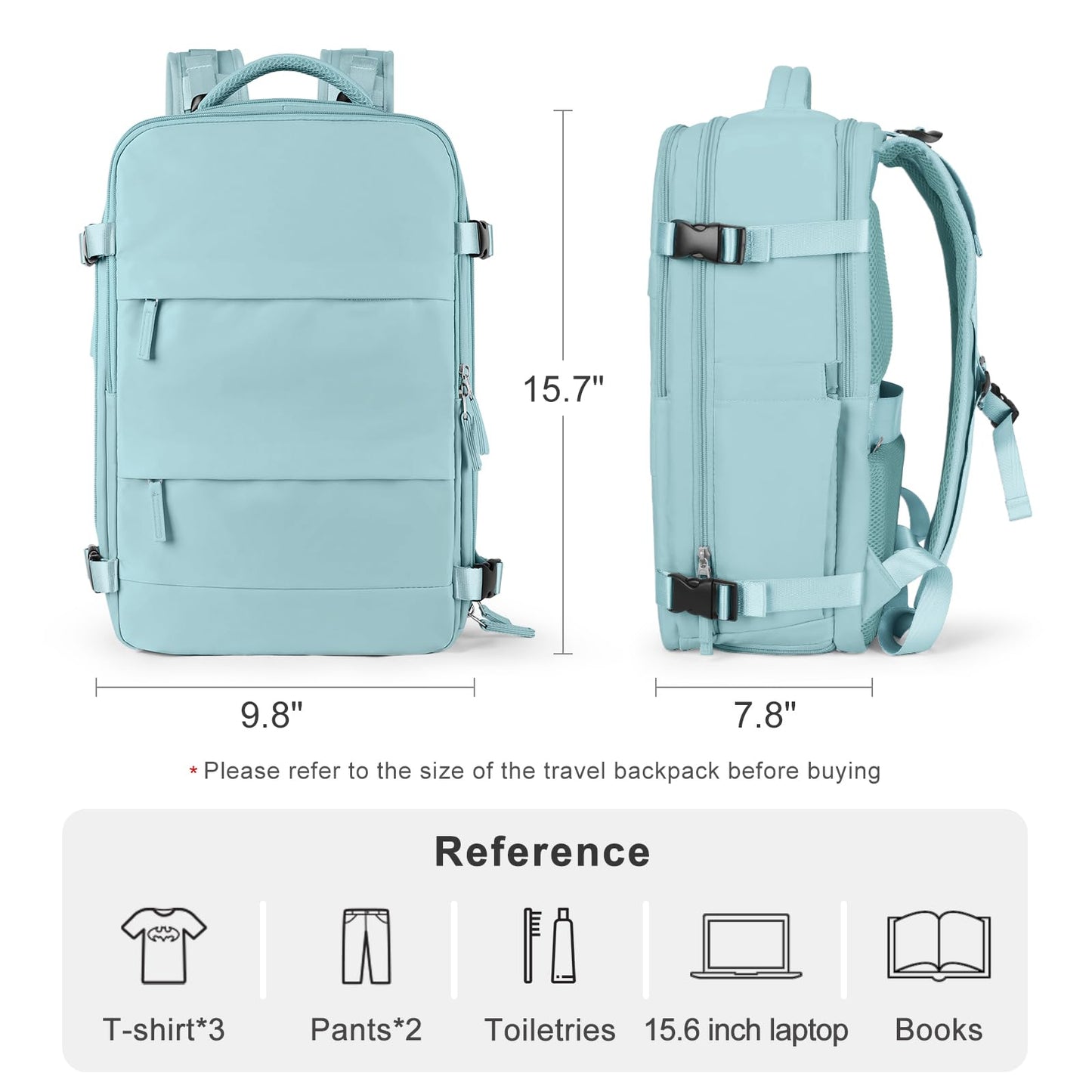 coofay Travel Backpack Carry On Flight Approved Personal Item Travel Bag Carry On Backpack For Airplanes Personal Item Bag 18x14x8 Inches Backpack for Traveling on Airplane Blue