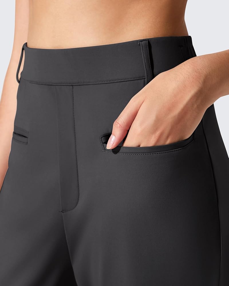 G4Free ShiftReady Women’s Work Pants with Pockets - Straight Leg Trousers, Black, Petite Medium