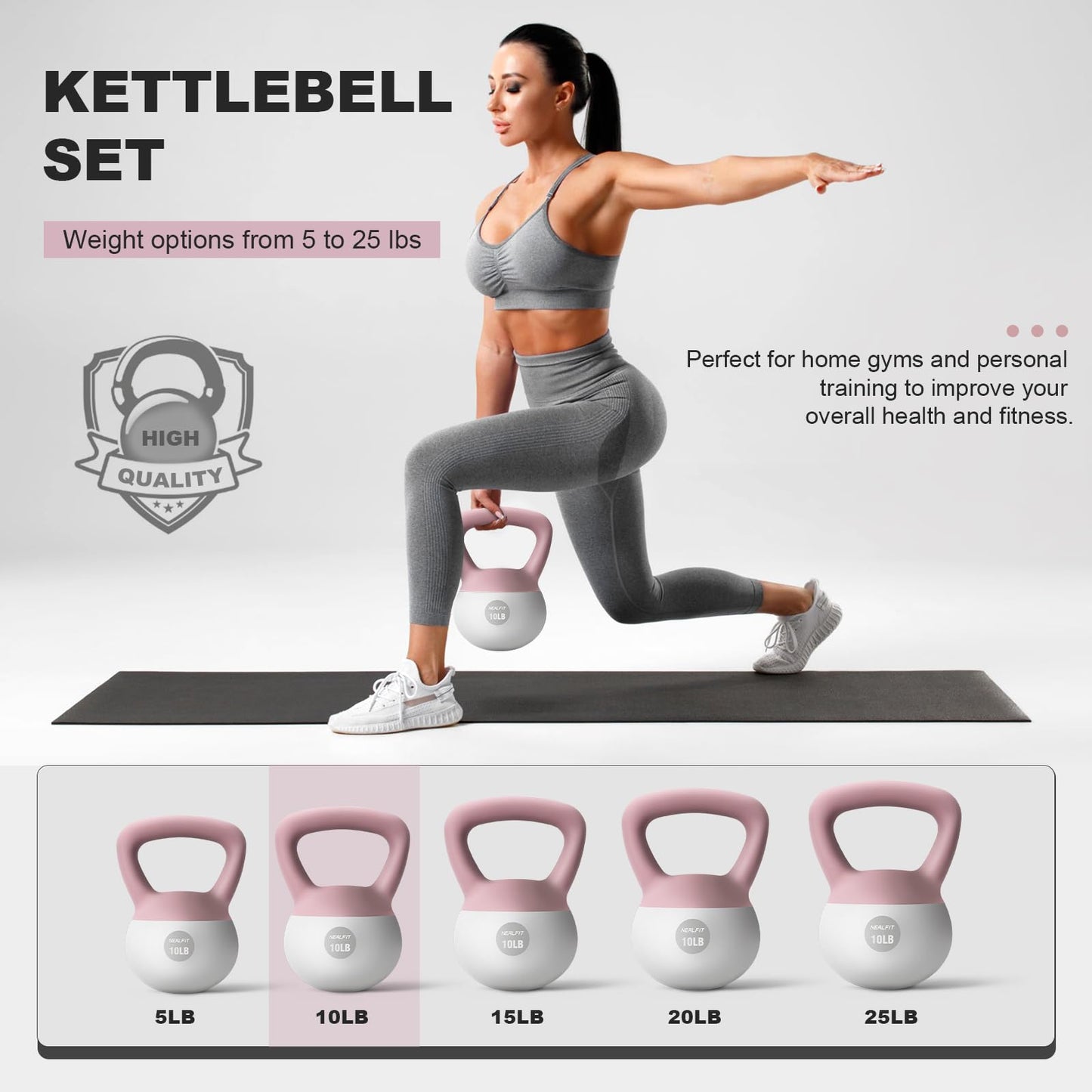 NEALFIT Soft Kettlebell 5LB/10LB/15LB/20LB/25LB, Kettlebells for Home Gym Strength Training, Anti-Slip Fitness Weights for Men Women (20LB Pink-White)