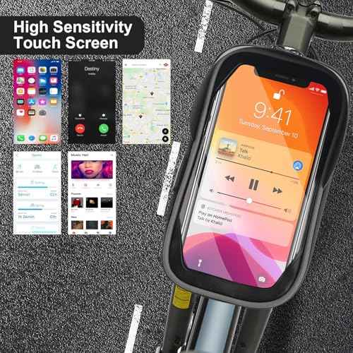 Bike Phone Handlebar Bag Holder Bike Phone Holder Waterproof Bike Bag with Sun-Visor Rain Cover, TPU Touch Screen, Handlebar Mount Bicycle Phone Front Frame Bag Bike Phone Mount for Bike