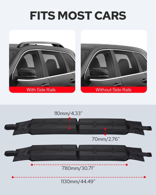 Benlari Universal Car Soft Roof Rack Pads, Roof Pads for Kayak Surfboard SUP Paddle Board Snowboard Canoe Include 2 Heavy Duty Tie Down Straps, 2 Tie Down Rope, 2 Quick Loop Strap and Storage Bag