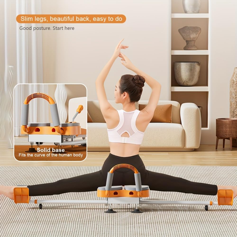 2-in-1 Adjustable Leg Stretcher & Stool with Backrest – 180°Flexible Support for Fitness, Yoga, Plank Exercises & Sitting Posture – Foldable,Portable Design (Orange)