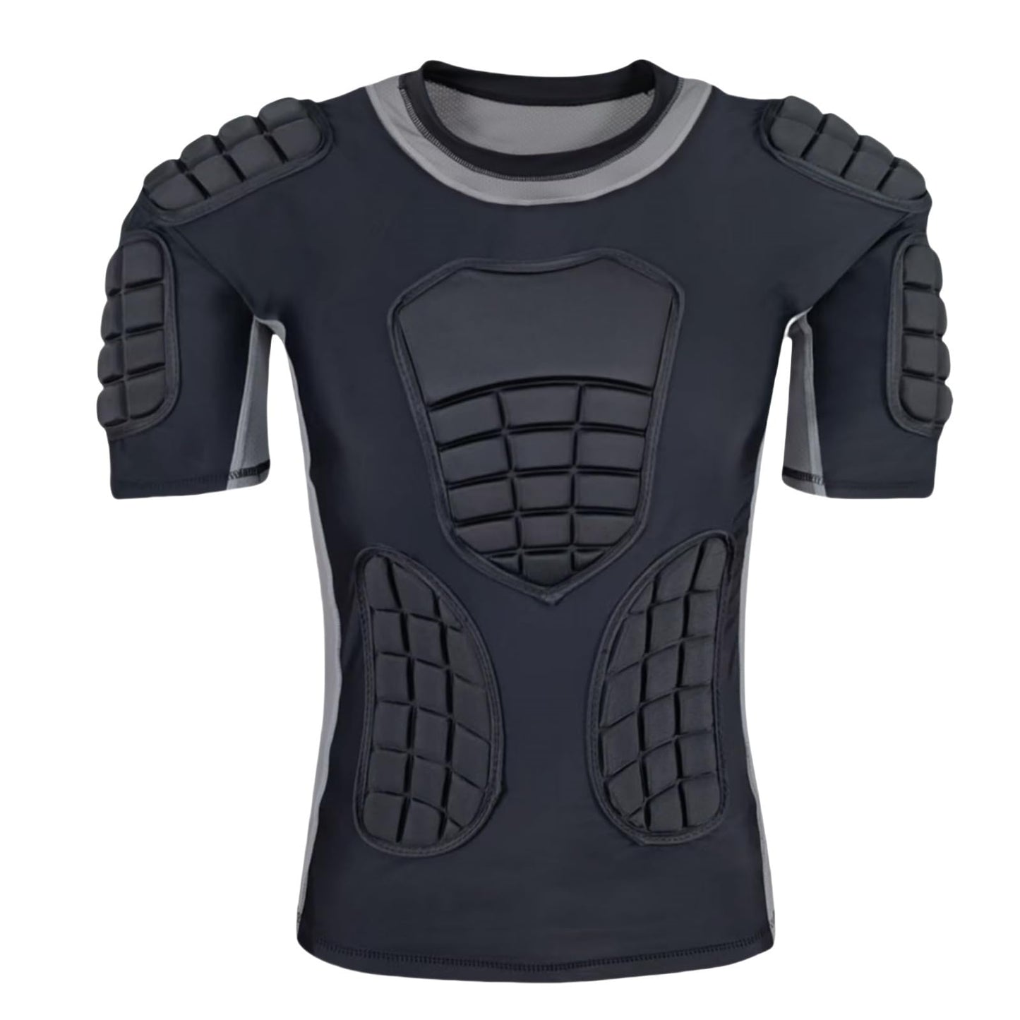 Topeter Mens Padded Protective Shirt, Impact Protector Undershirt with Rib, Chest, Shoulder & Back Pads for Football, Training, Contact Sports Gray S
