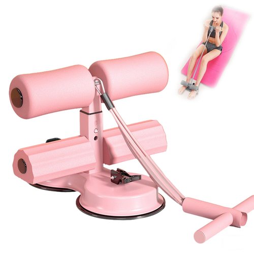 Ab Training Auxiliary Device, Double Suction Cups Adjustale Ab Trainer Machine with Resistance Bands, Upgraded Household Sit-Up Ab Muscle Training Equipment (Pink)