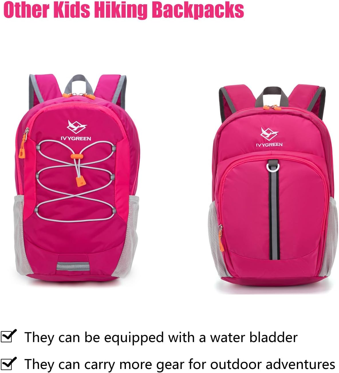 Ivygreen Kids Hydration Backpack, Hiking Backpack for Boys or Girls with 1.5L Water Bladder