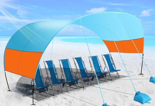 Keureedg Beach Canopy Sun Shade, Beach Shade Canopy Wind Sail Camping Sun Shelter Outdoor Beach Tent Sun Shelter Easy Set Up Beach Canopy for Camping, Backyard, Fishing and Picnics (Patent Pending)
