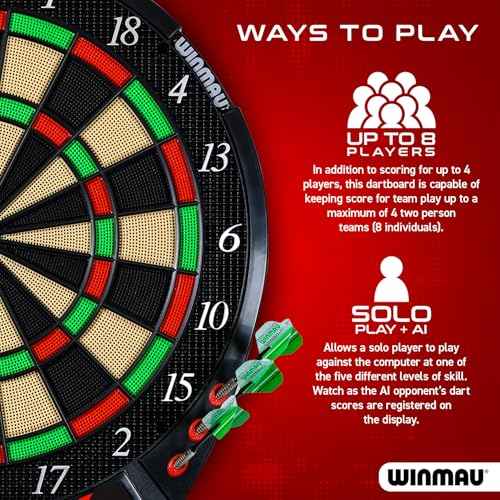 Winmau Ton Machine Electronic Dart Board - Soft Tip Dartboard for Adults, Dart Board Set with 90+ Games & Digital Scoreboard for 8 Players - 2 Sets of Soft Tip Darts, Throwing Line & Plastic Tips