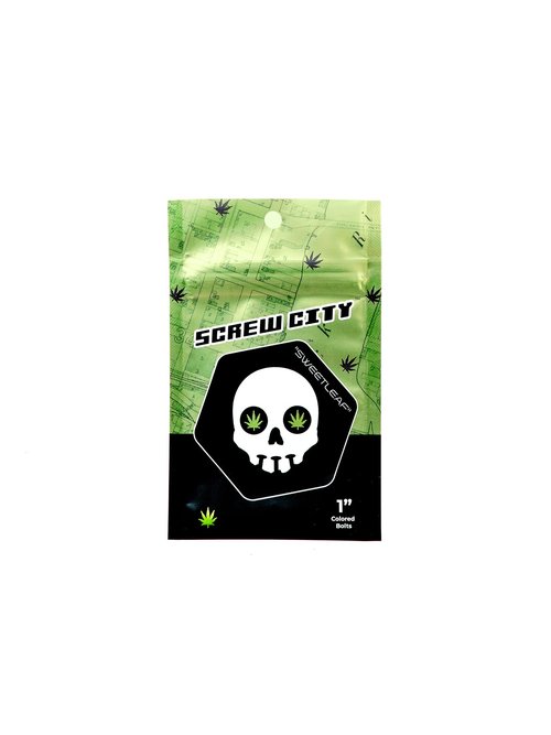 SCREW CITY Skateboard Hardware Set – 8 Bolts & 8 Nuts (1") – Anodized Green Coating, Half-Threaded, Iron Made – Polished Finish – Fits Skateboards & Cruisers – Durable Mounting Kit – Sweet Leaf Design