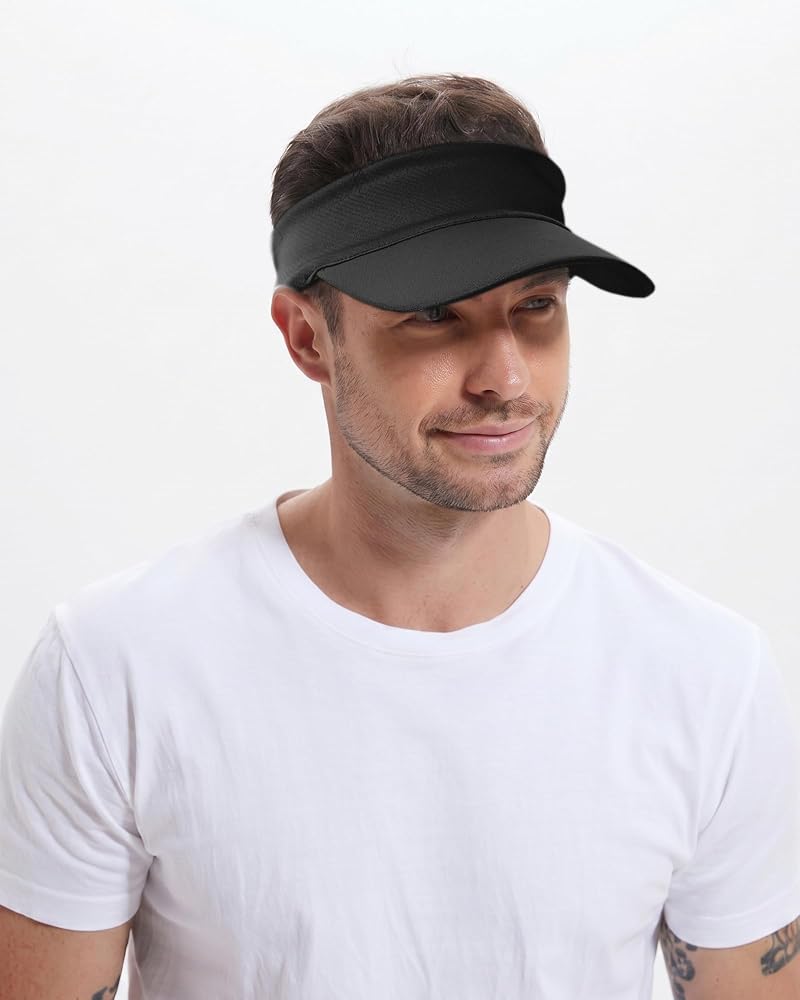 Cooling Stretchy Visor Hat - Sun Protection Headband with Quick-Dry, Black, Medium