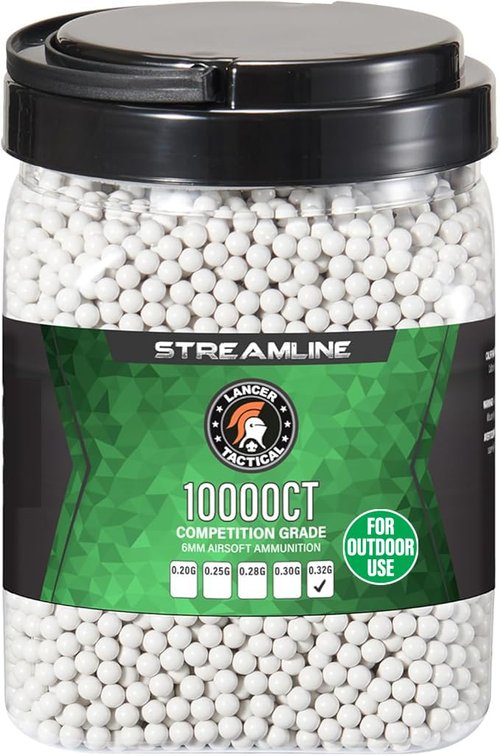 Lancer Tactical 10,000 Rounds 6mm Airsoft Outdoor BBS 0.20g-0.32g, Bucket Size, Outdoor Field Compliant - Made in Taiwan