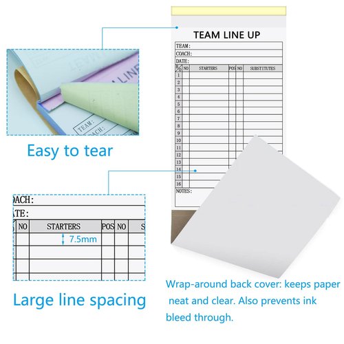 XUEJITECH 30 Sets Baseball/Softball Lineup Cards, 4-Part Carbonless Copies with Tearing Line, 30 Games with 16 Player Roster Lineup Sheet for Coaches, Team, Sports