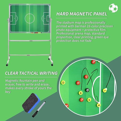 Wrobelax Professional Soccer Coaching Board with Magnets – Large Magnetic Football Tactics Board on Wheels, 39.37'' x 27.56'', Horizontal and Vertical Modes