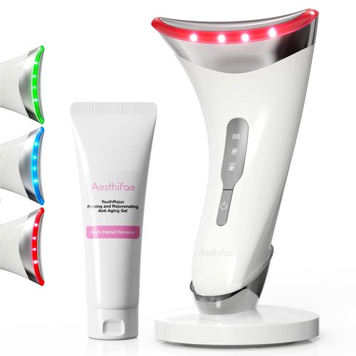 Red Light Therapy for Face and Neck, Renewal Face Lift Device with Vibration Tech, 3 in 1 Face Massager Tool with Thermals, True Beauty Glow Facial Sculptor for Wrinkles, Double Chin
