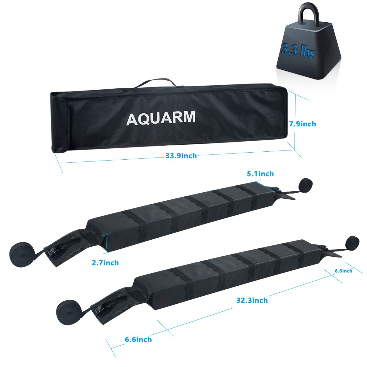 AQUARM Kayak Roof Rack Pads Deluxe Upgrade Universal Car Soft Roof Rack for Canoe/Paddle Board/SUP with Adjustable Steady Tie-Down Straps/Ropes/Hooks/T-Straps and Storage Bag