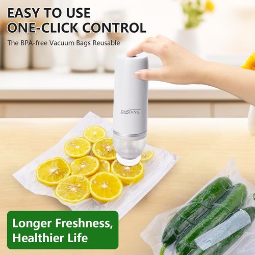 DHSDING Vacuum Sealer - Handheld Vacuum Sealer Machine for Food, Portable Food Storage with 10 Seal Bags, Sous Vide Friendly