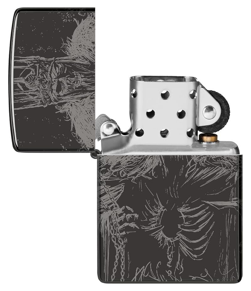 Zippo Skull Lighter - High Polish Black Windproof Pocket Lighter