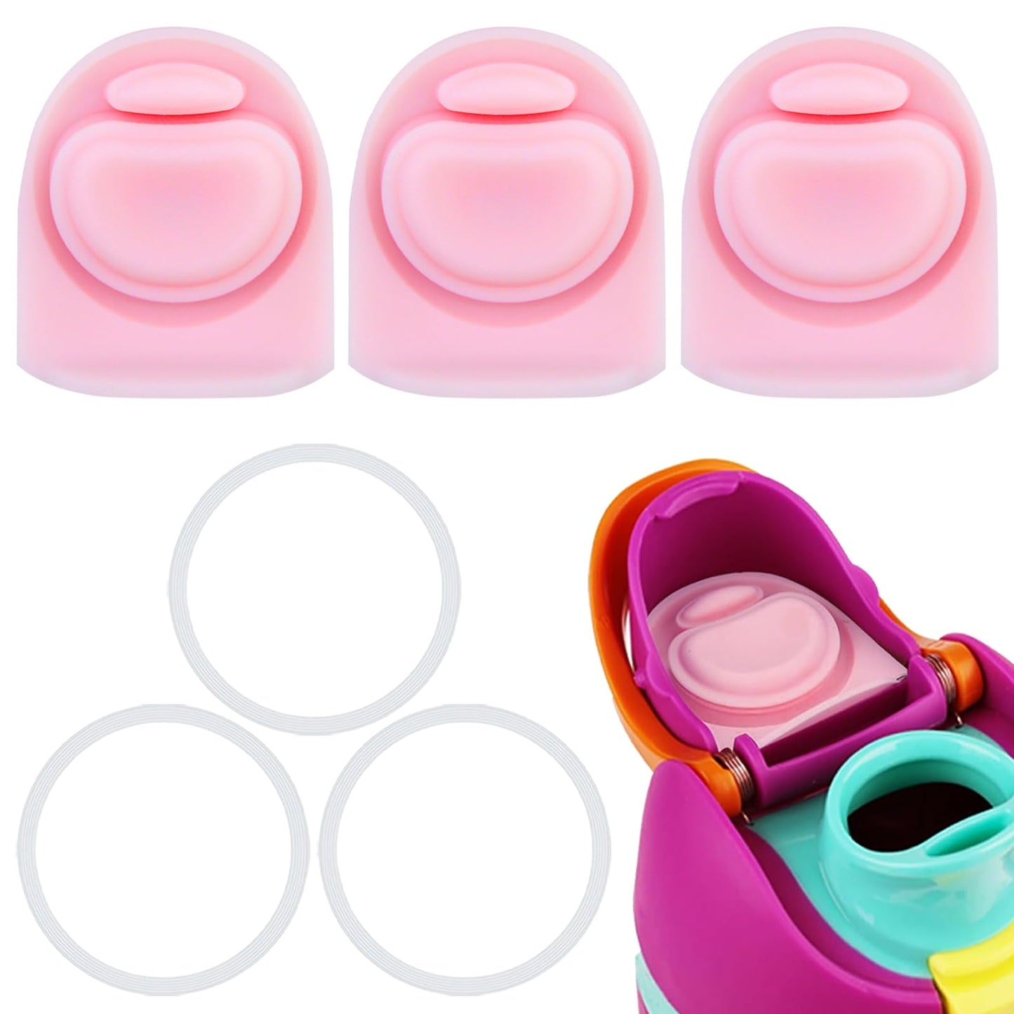 BMSQOFD 3 Sets Replacement Seal Gasket Stoppers for Owala Freesip Cap Mouth,Silicone O Sealing Ring Parts Water Bottle Top Lid Accessories for Owala Freesip 16/19/24/32/40oz（Pink）