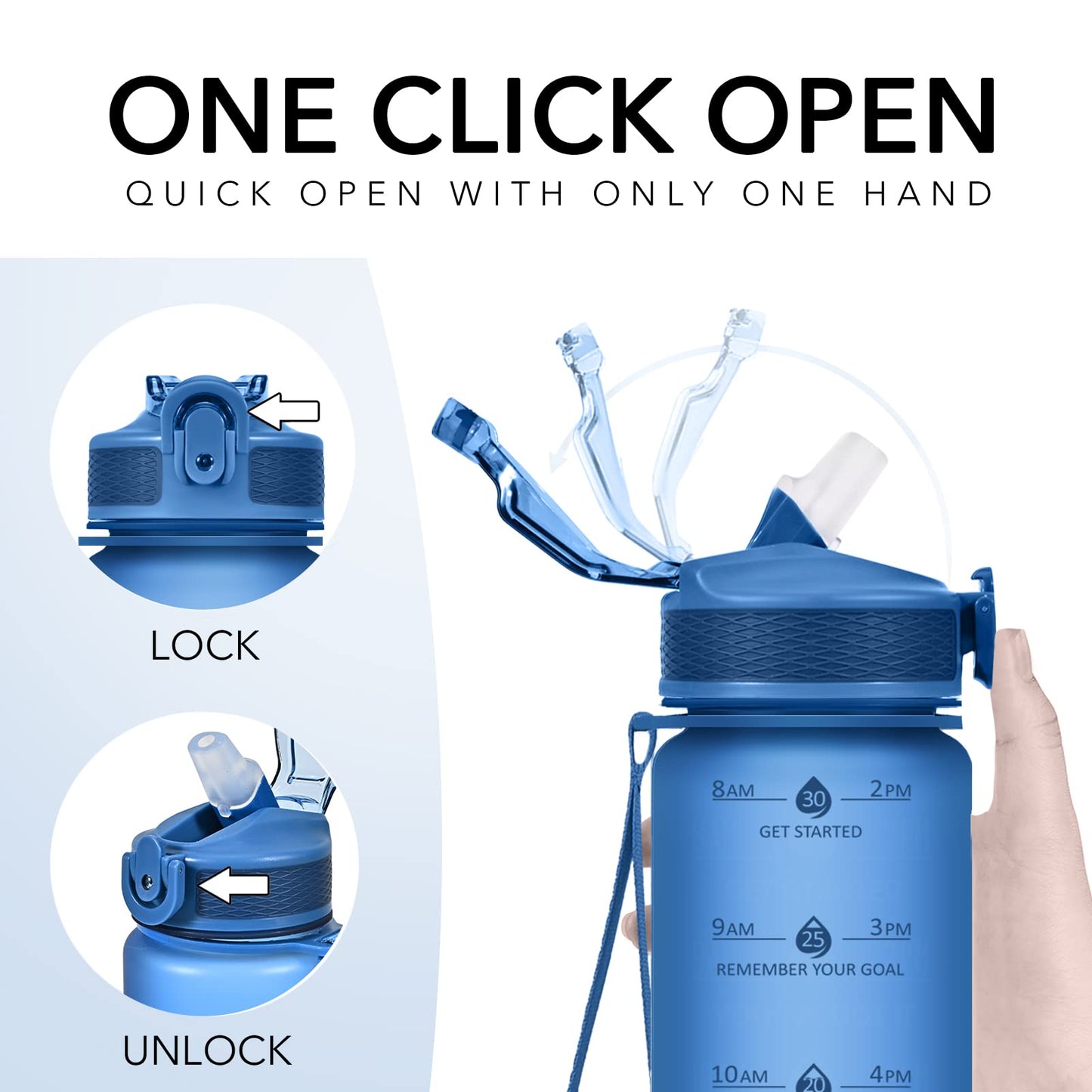 Hyeta Plastic Water Bottle With Straw & Time Marker, 32oz Leakproof Jug